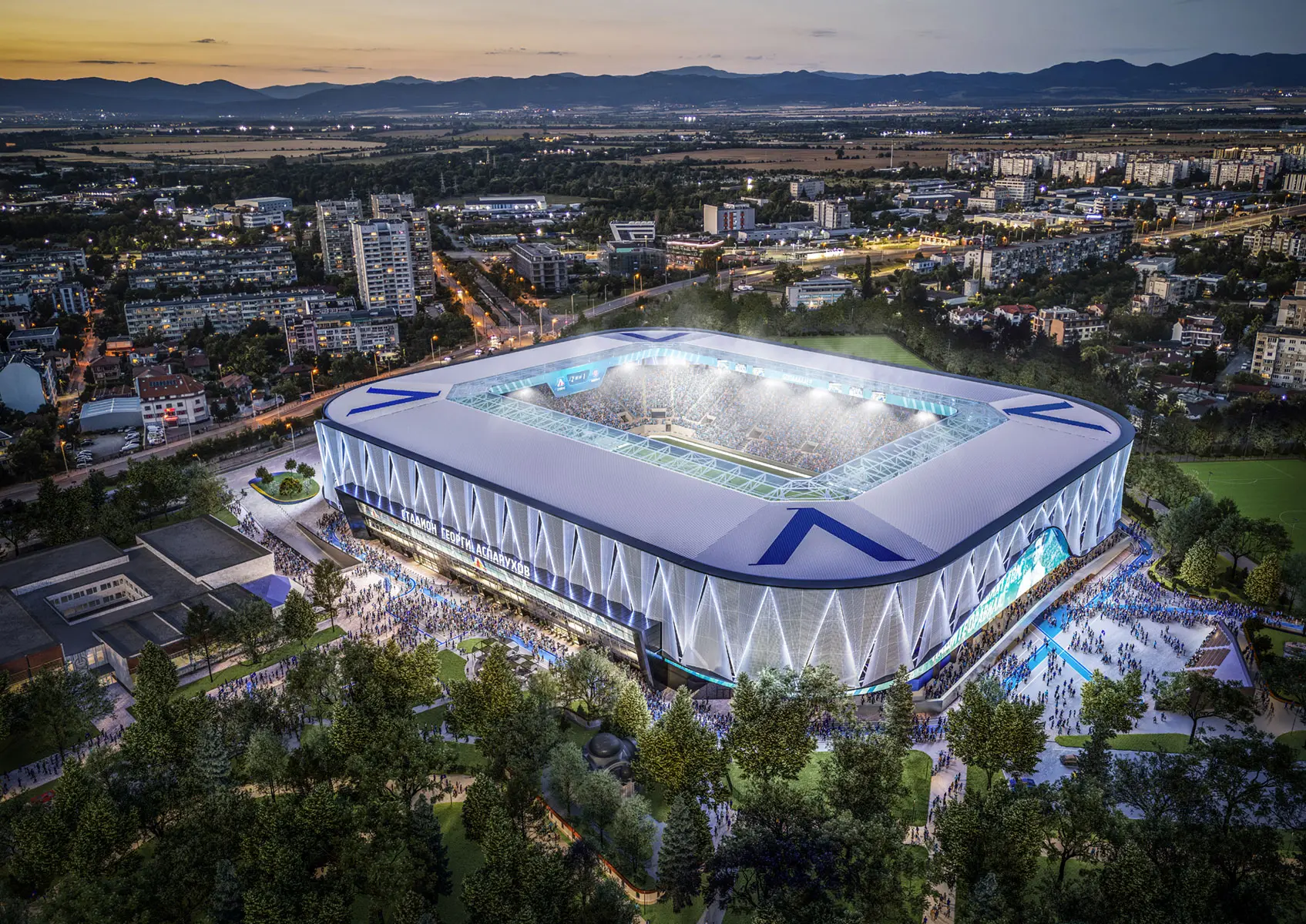 Aerial visualization of the new Georgi Asparuhov Stadium in Sofia by IPA - Architecture and more