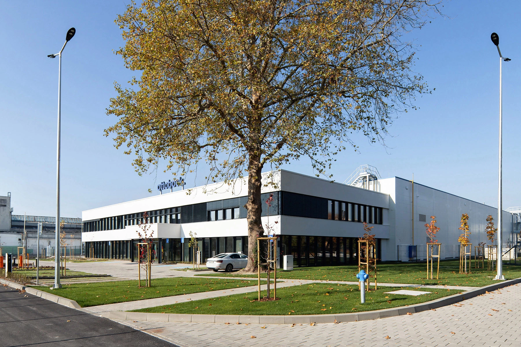Ottobock manufacturing facility in Blagoevgrad – exterior view with landscaping