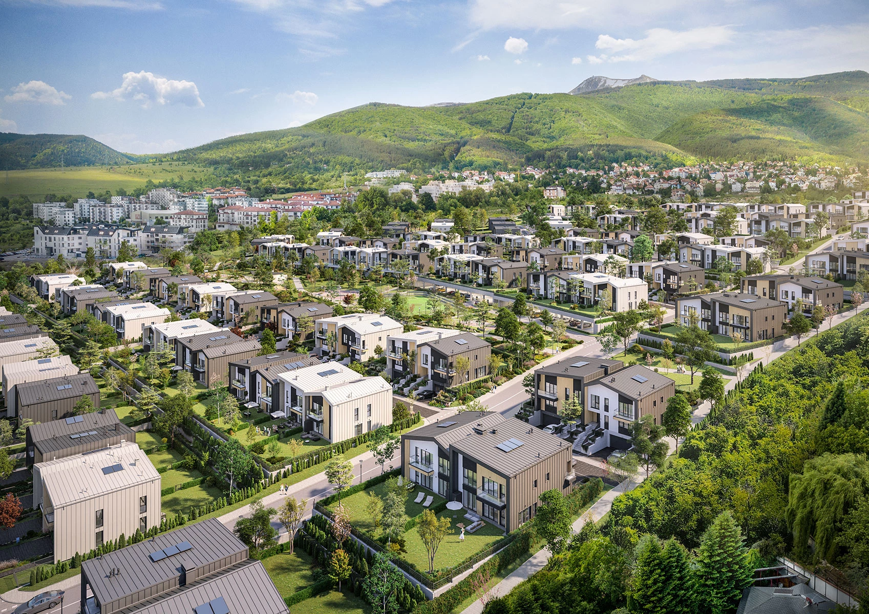 Aerial view of River Park Phase 2 in Simeonovo with Vitosha Mountain