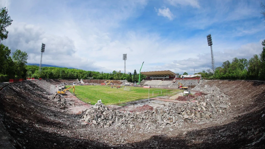 Panoramic view of Bulgarian Army Stadium during demolition