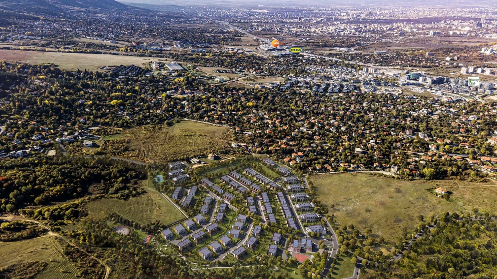 Въздушна визуализация на жилищен комплекс Gravity Homes & Living в местността Камбаните, София