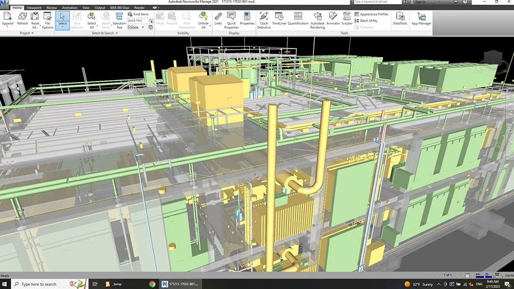 BIM model of an industrial facility with piping and building systems