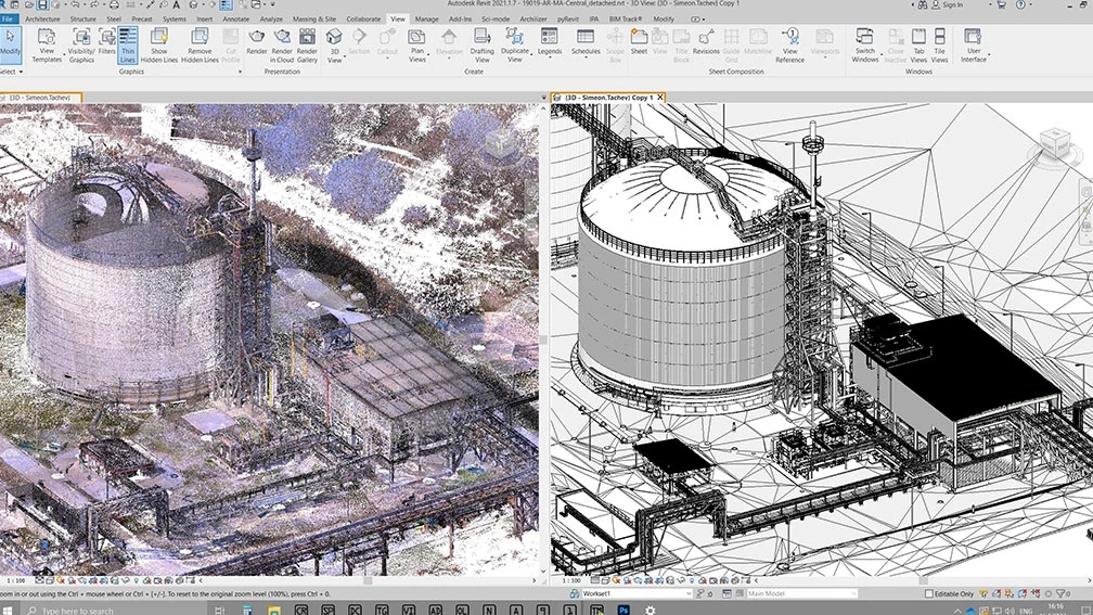 Сравнение между 3D заснемане и BIM модел на индустриално съоръжение