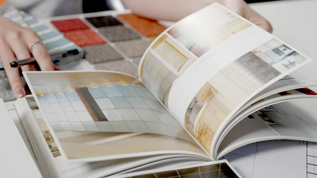 Selection of materials and color palettes for an interior design project