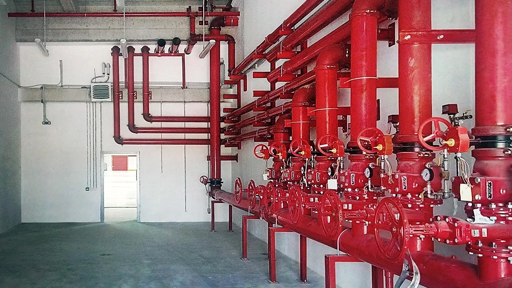 Pipework and valve assemblies of an automatic sprinkler fire suppression system