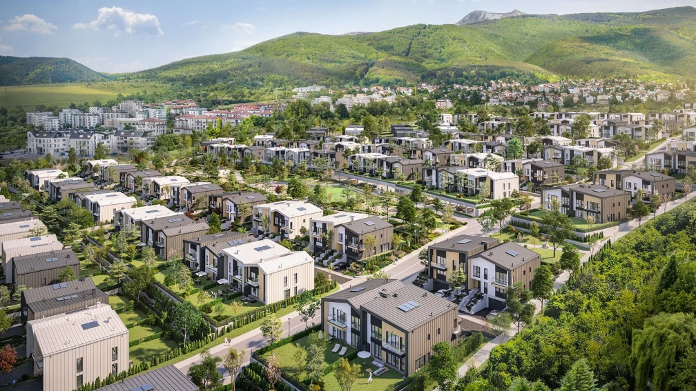 Aerial view of River Park Phase 2 in Simeonovo with Vitosha Mountain