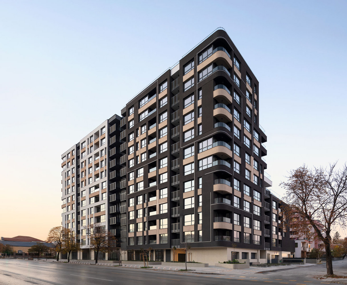 Amur Homes facade of a contemporary residential complex in Sofia