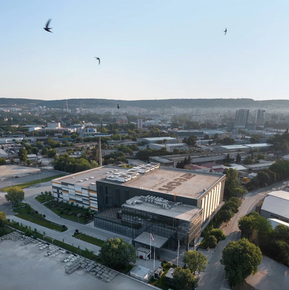Aerial view of the AREON production and administrative complex and its urban surroundings in Varna