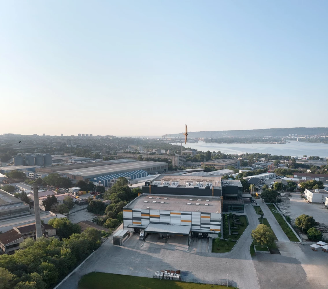 Aerial view of the AREON production complex and Varna Lake