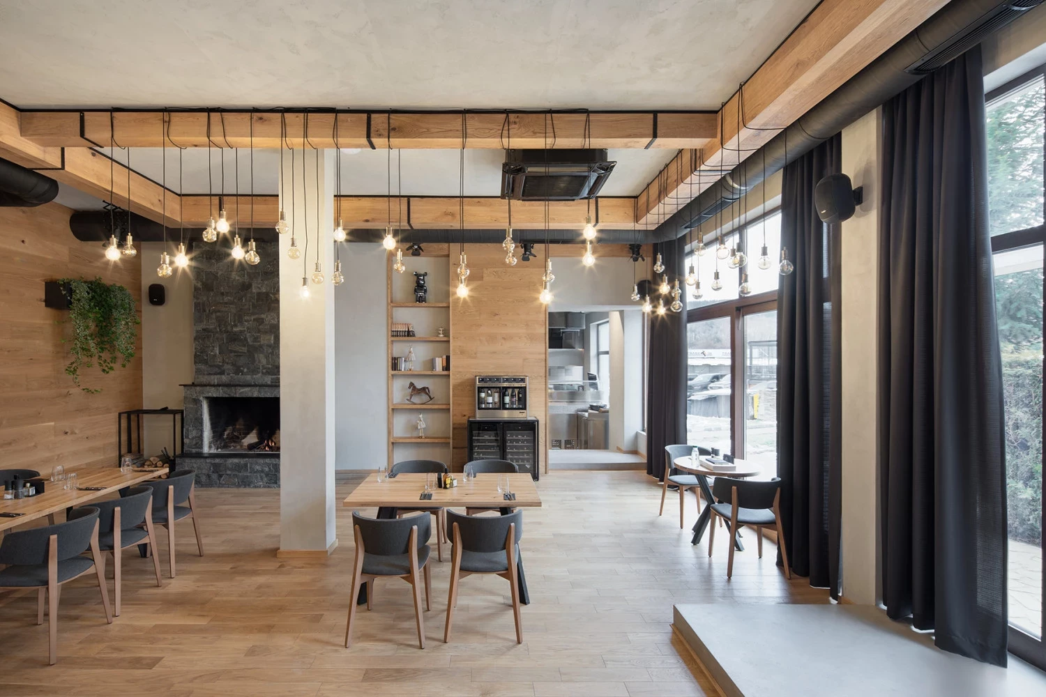 Spacious dining area at Bella Vista with large windows and natural light