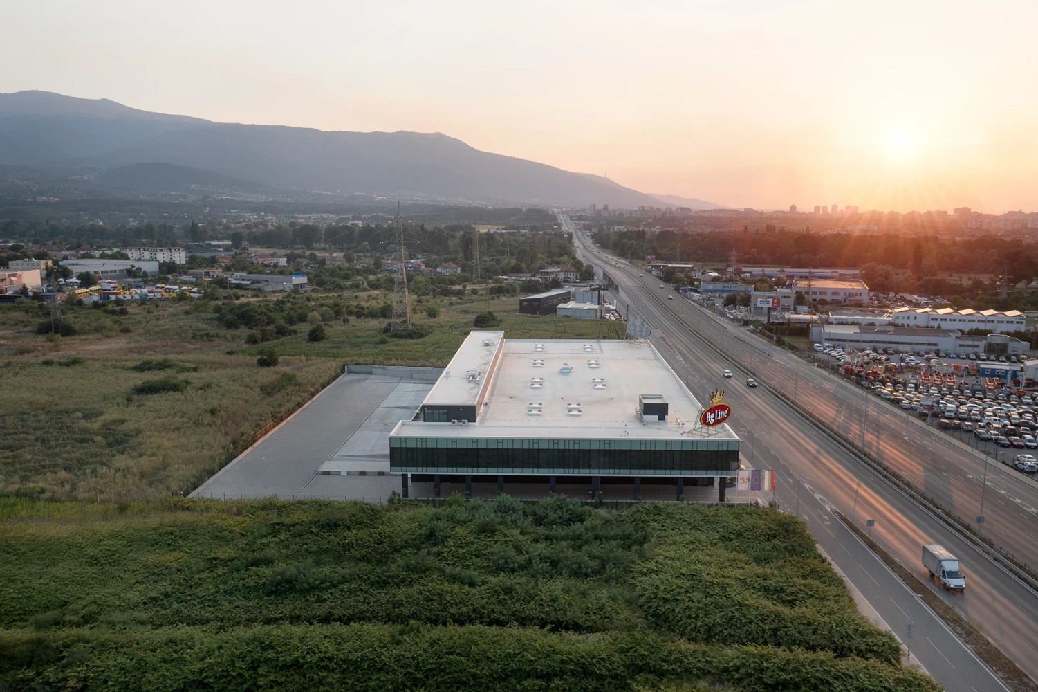 Aerial view of BG Line Logistics Base and the surrounding urban area in Sofia