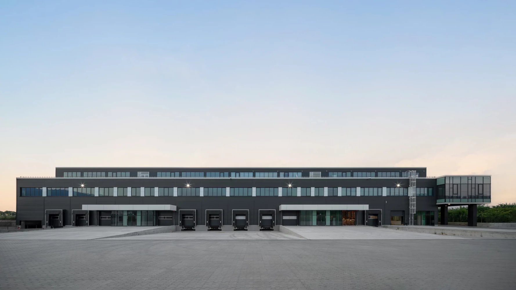 Front view of the warehouse and administrative areas of BG Line Logistics Base