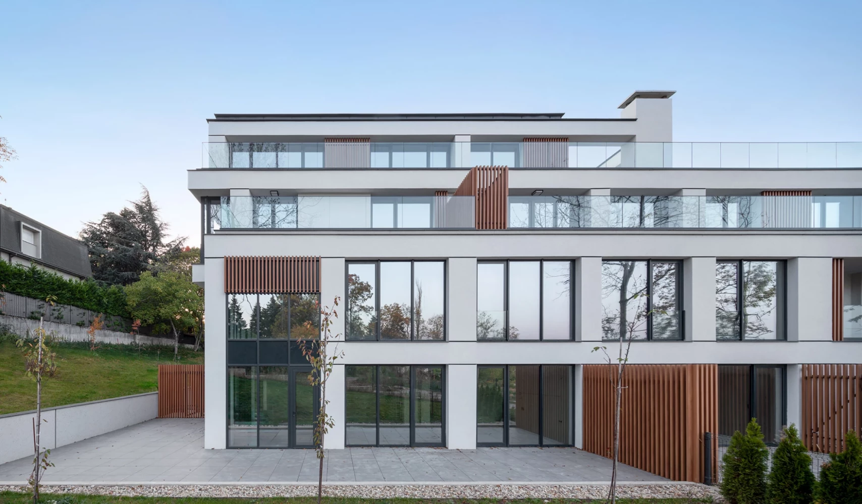 Boyana Senses facade with terraced floors and wood cladding
