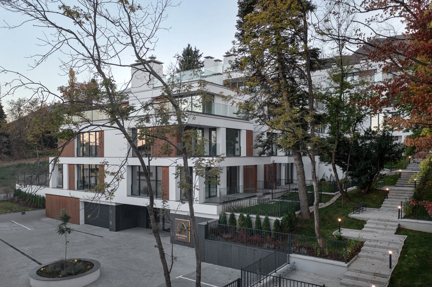 Boyana Senses among preserved trees and landscaped walkways