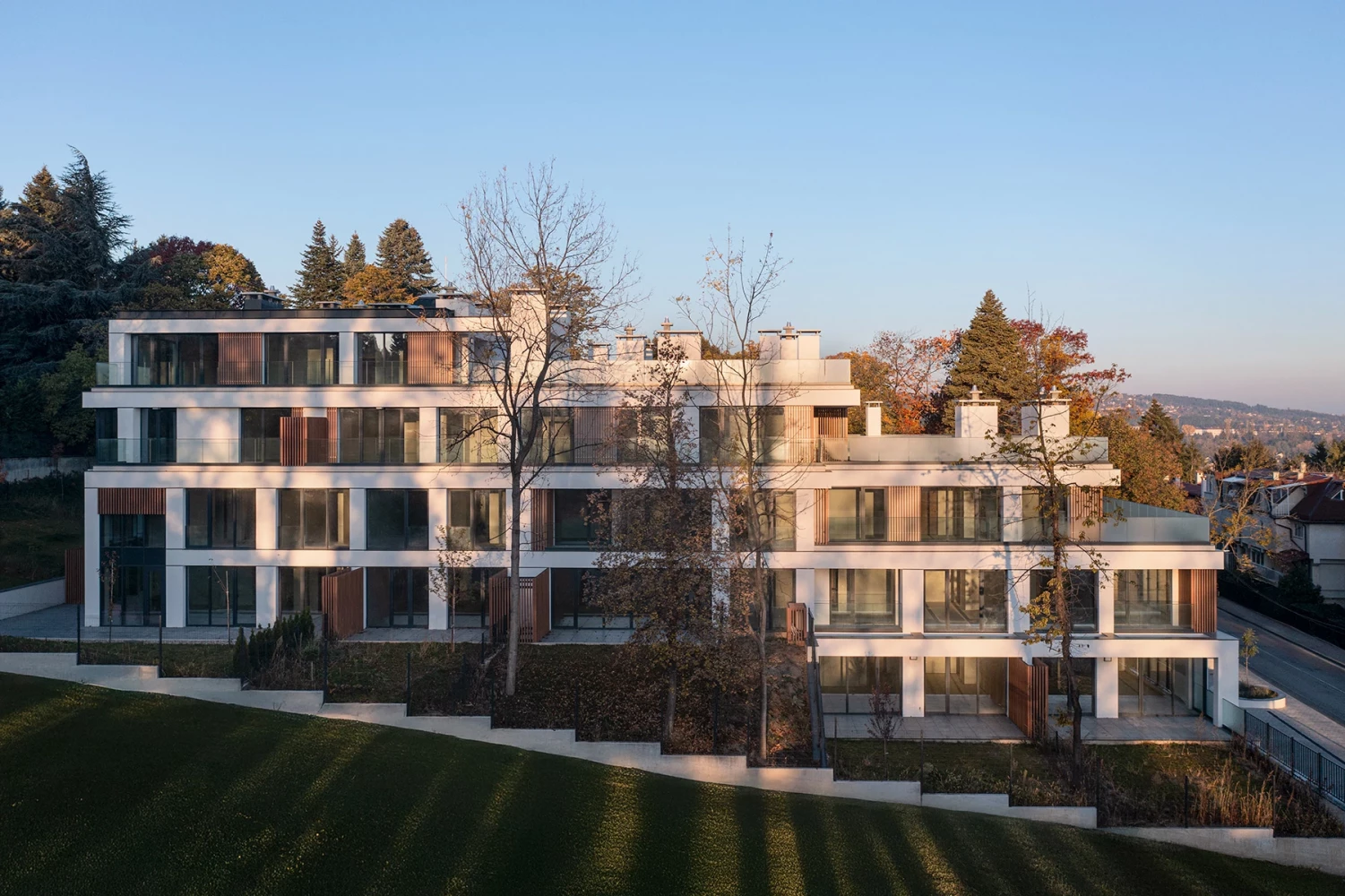 Aerial view of Boyana Senses residential complex and its landscaped surroundings