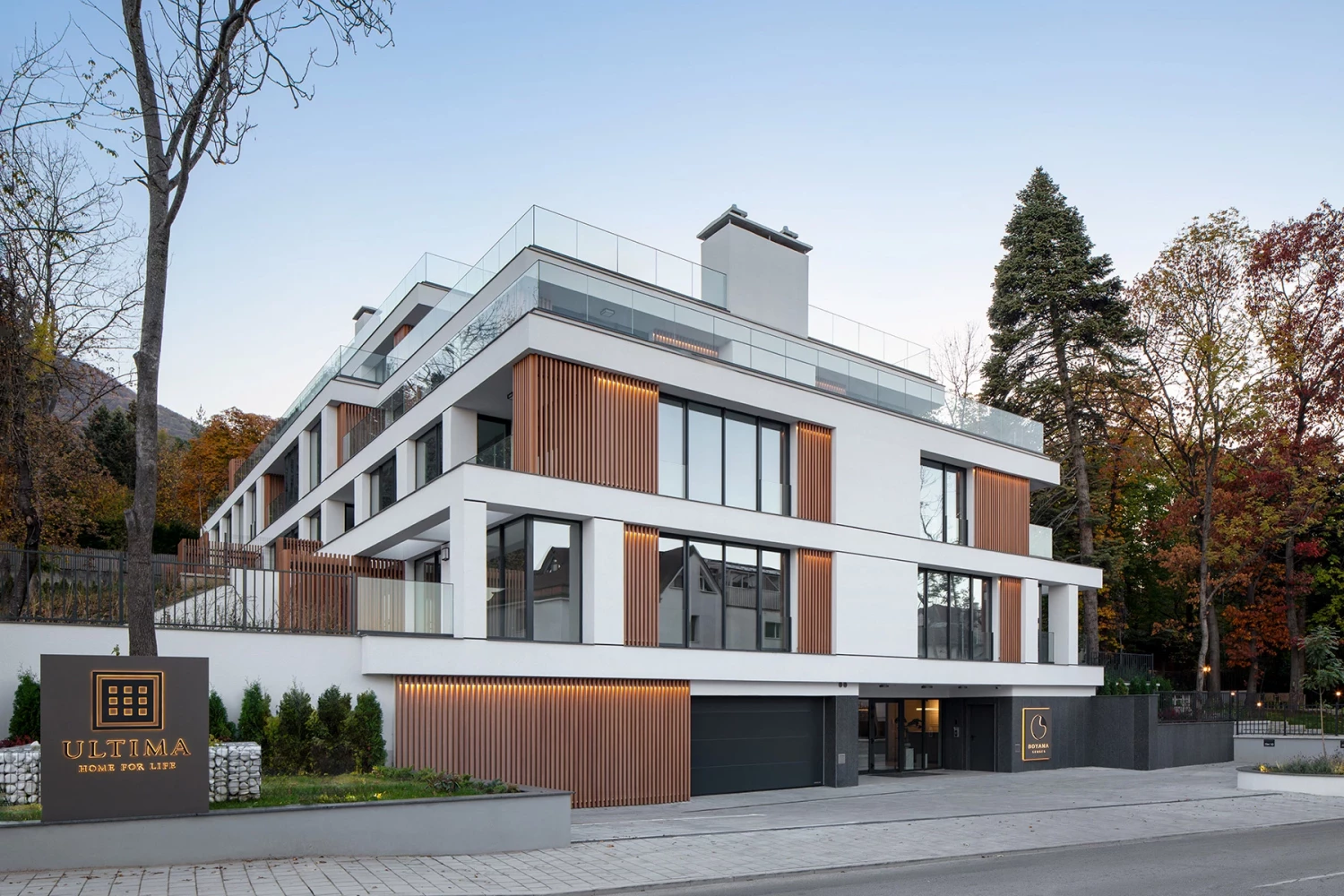 Residential facade of Boyana Senses adapted to the natural terrain