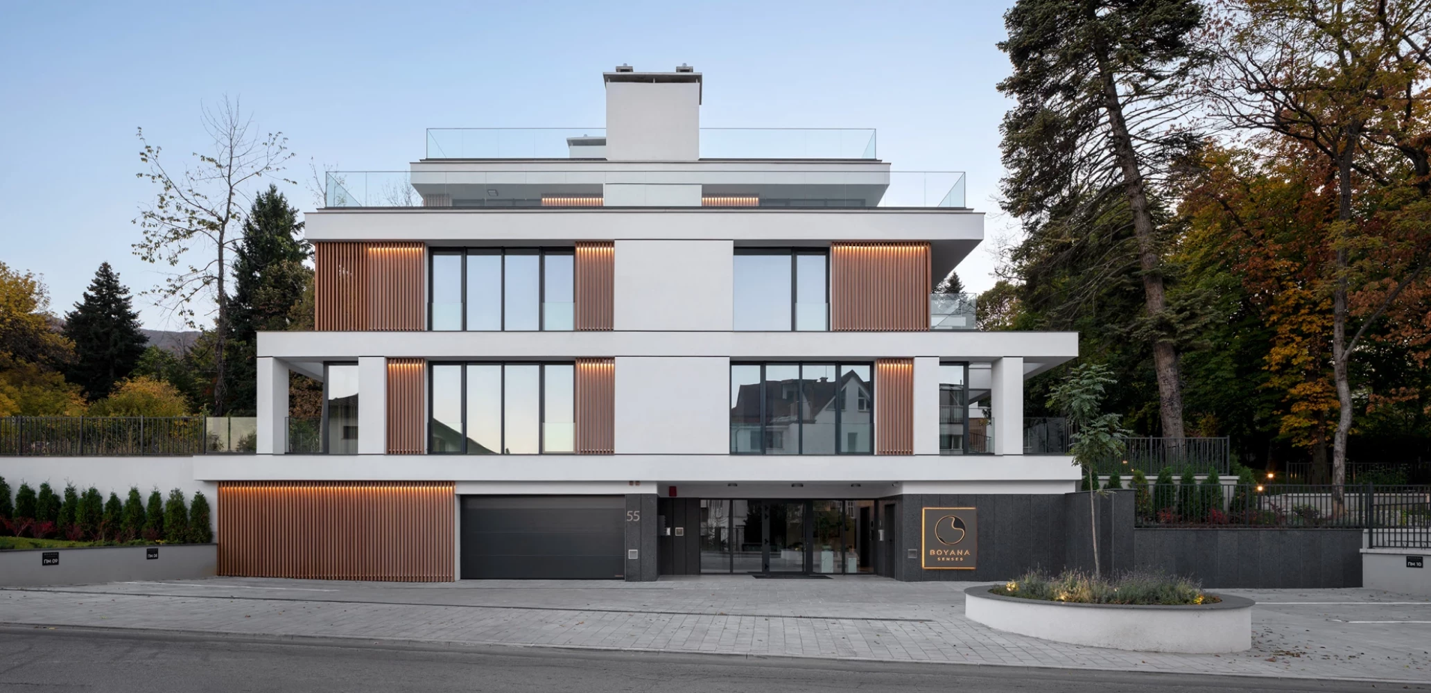 Main facade of Boyana Senses with entrance to the residential complex