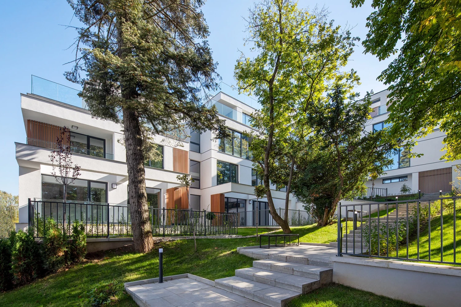 Boyana Senses among mature trees and landscaped pedestrian areas
