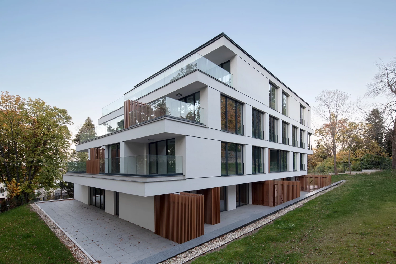 Side facade of Boyana Senses with panoramic terraces and landscaped grounds