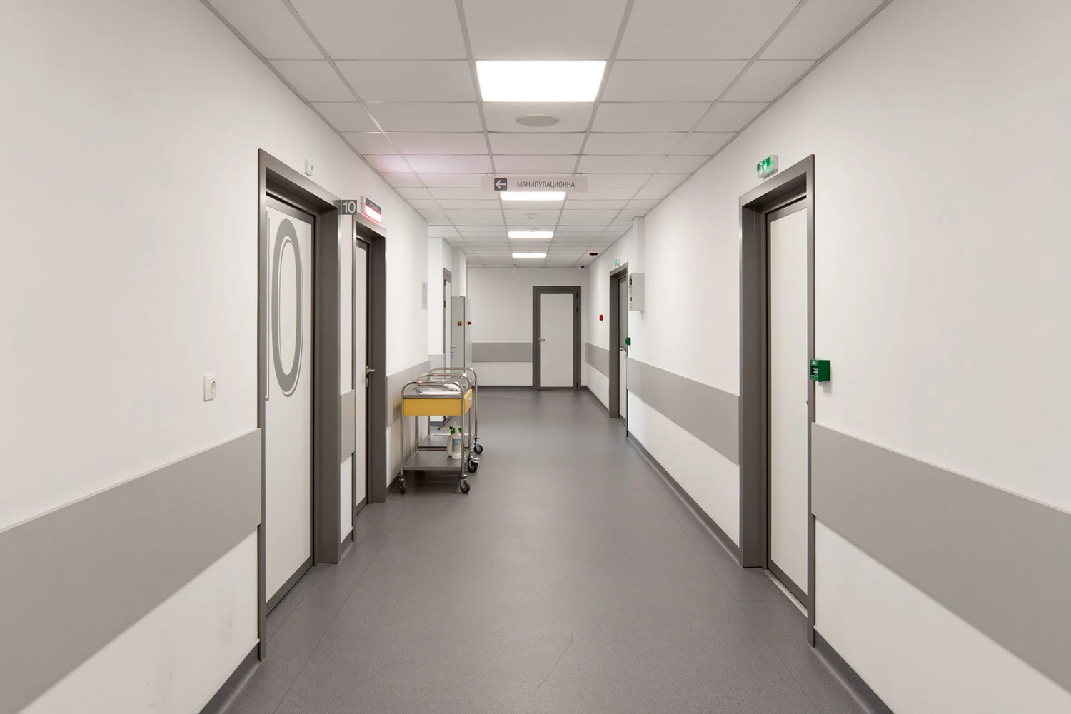 Hospital corridor in the new wing of Dr. Stefan Cherkezov Hospital
