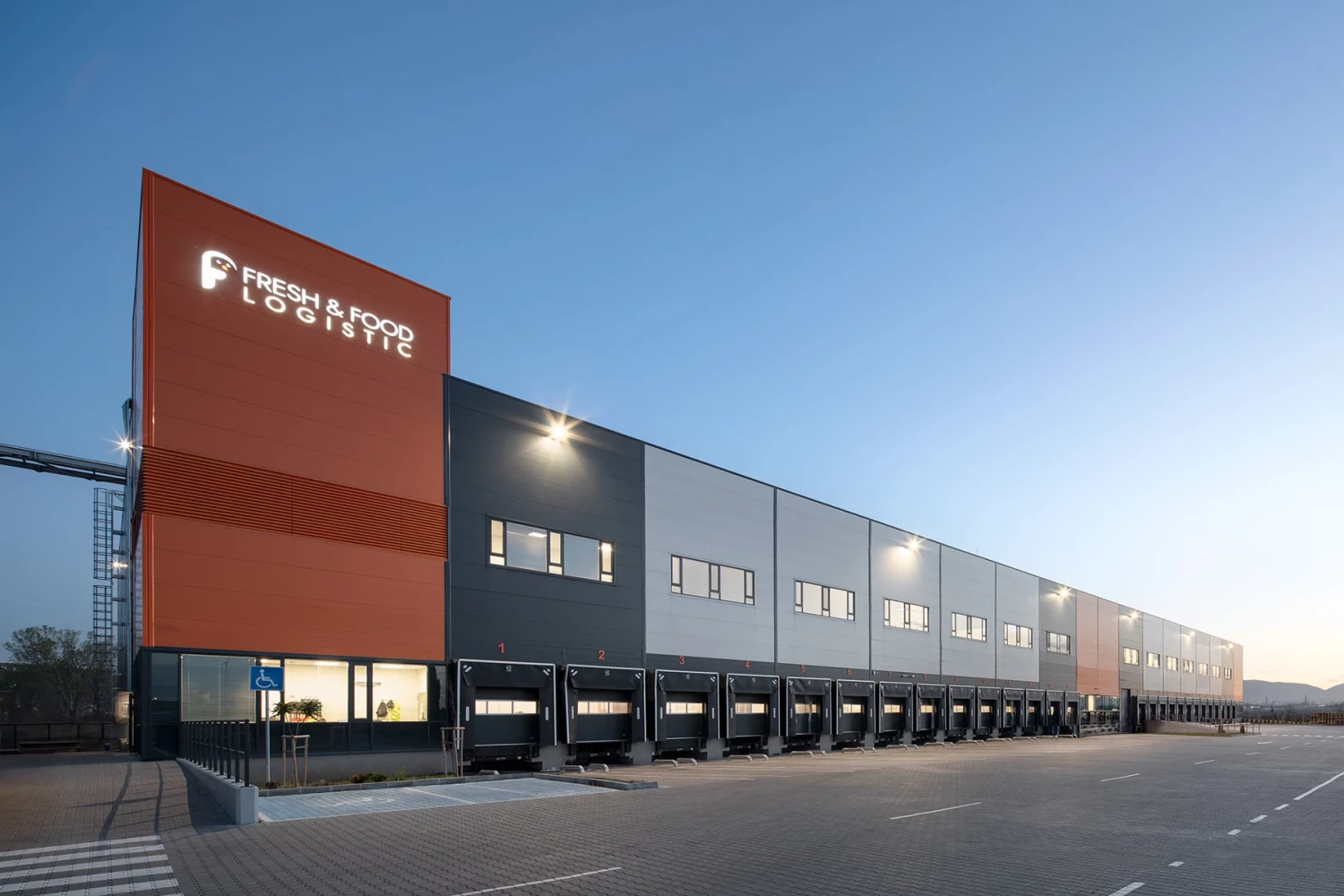 Evening view of the Fresh&Frozen logistics and warehouse facility in Sofia