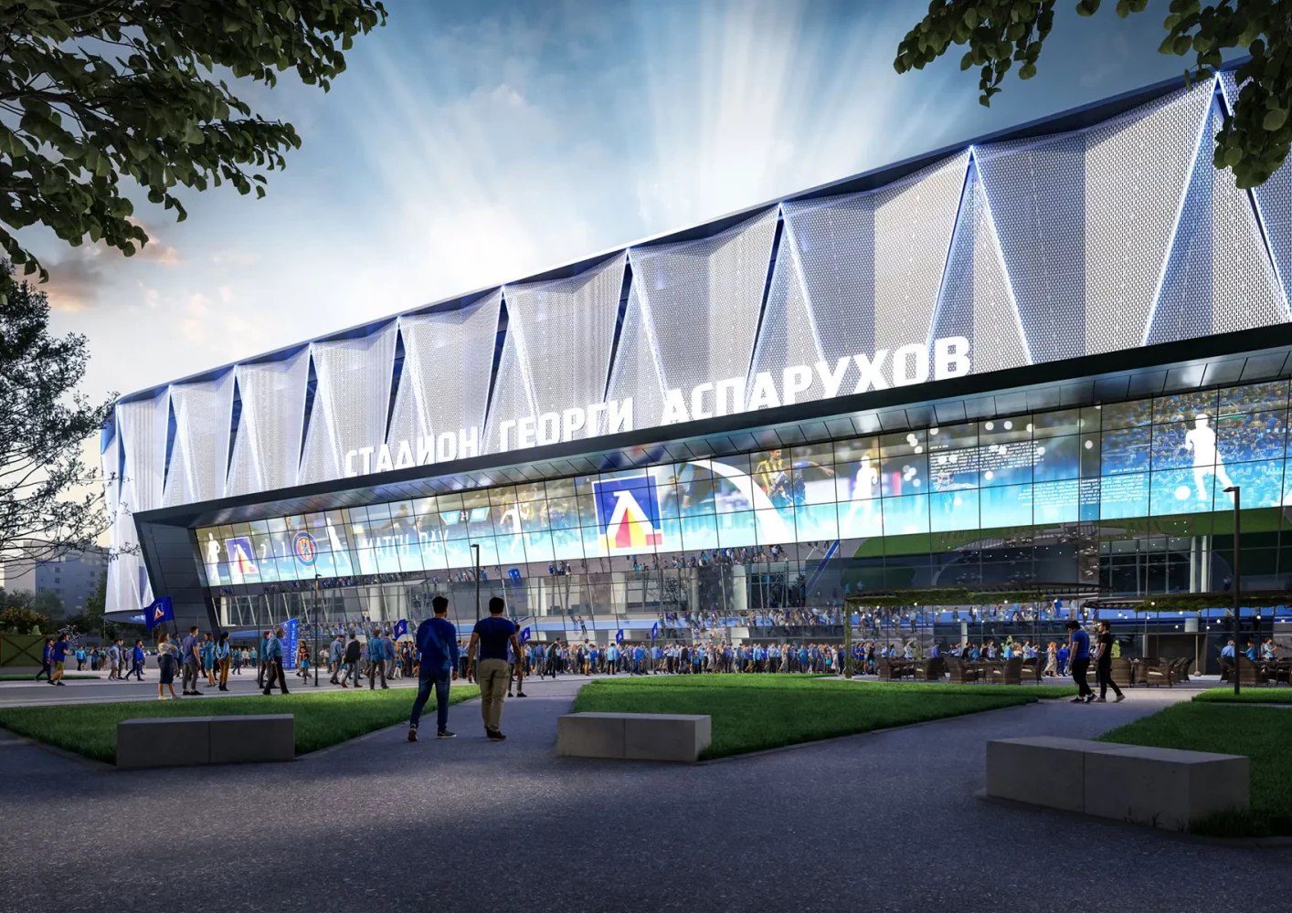 Visualization of the entrance area and facade of the new Georgi Asparuhov Stadium by IPA - Architecture and more