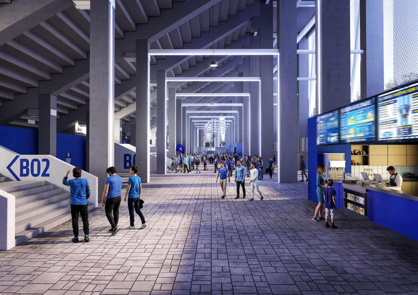 Visualization of the internal pedestrian concourse and service areas of the new Georgi Asparuhov Stadium