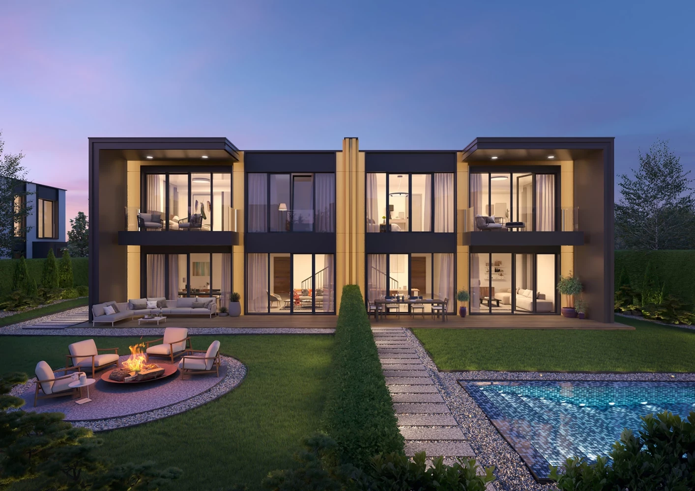 Visualization of a house at Gravity Homes & Living with a landscaped garden and private pool