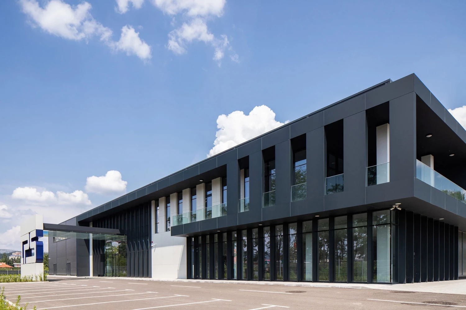 Facade of the IPS Production Complex in Kardzhali with administrative and production areas