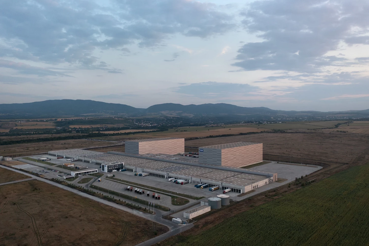Aerial view of the JYSK Logistics Base in Bozhurishte and the surrounding site