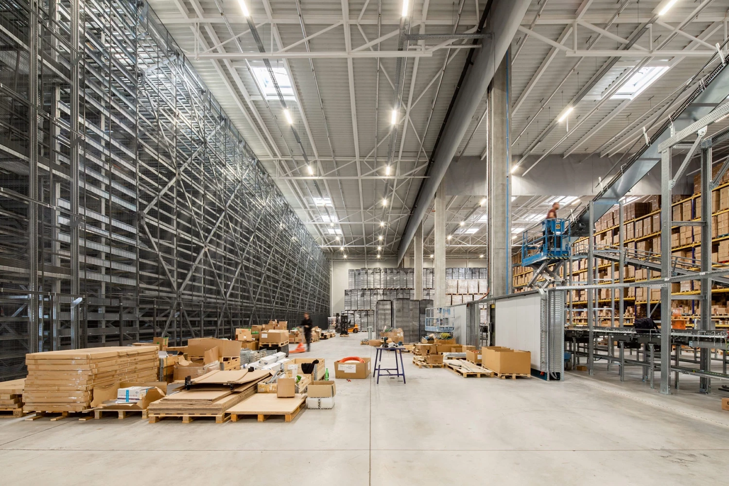 Interior of the Office 1 Block C logistics facility with high-bay racking and storage areas