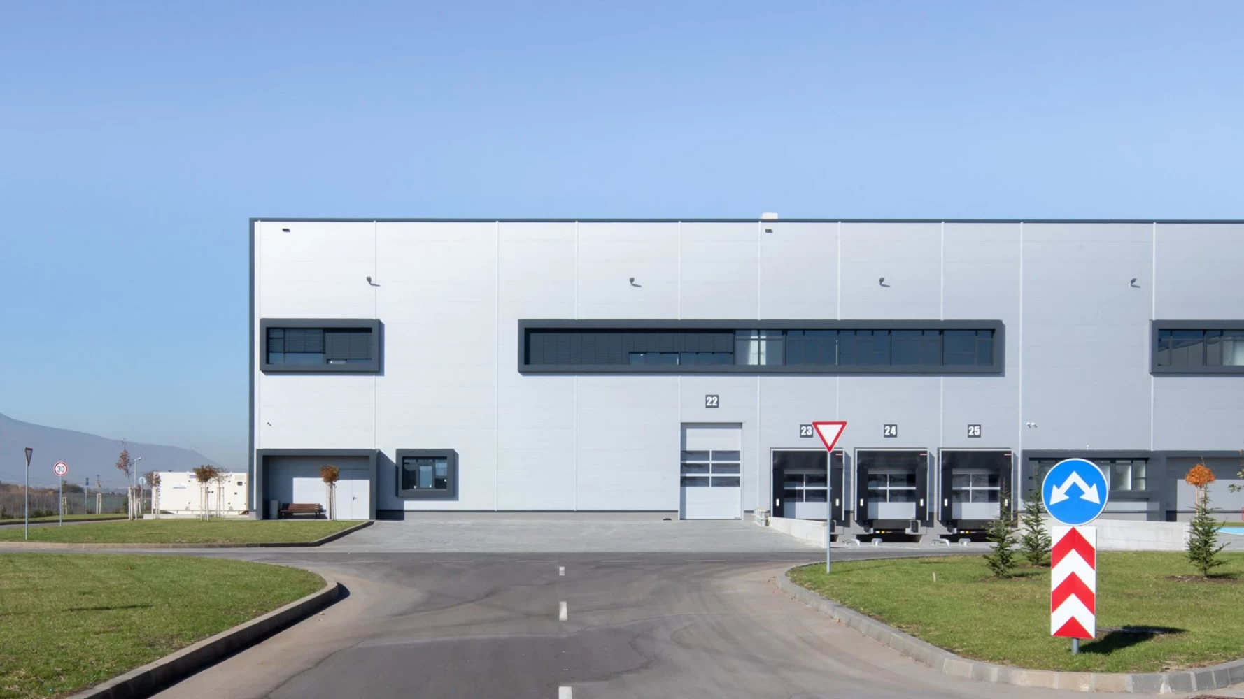 Main approach to Office 1 Block C logistics facility and its administrative area