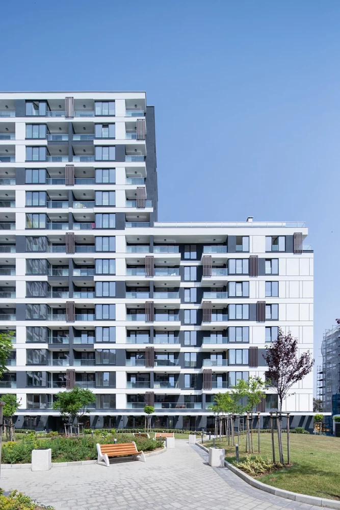 Architectural view of the varied heights of the residential sections at Park View Residence