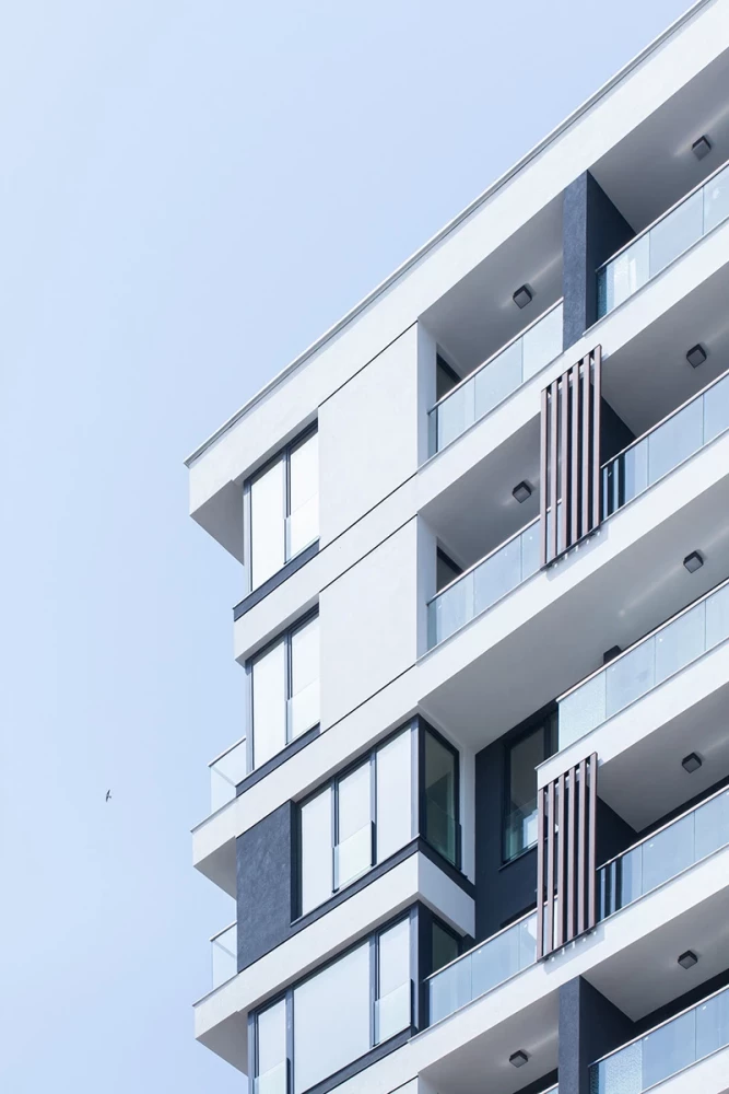 Detail of the balconies and light facade of Park View Residence