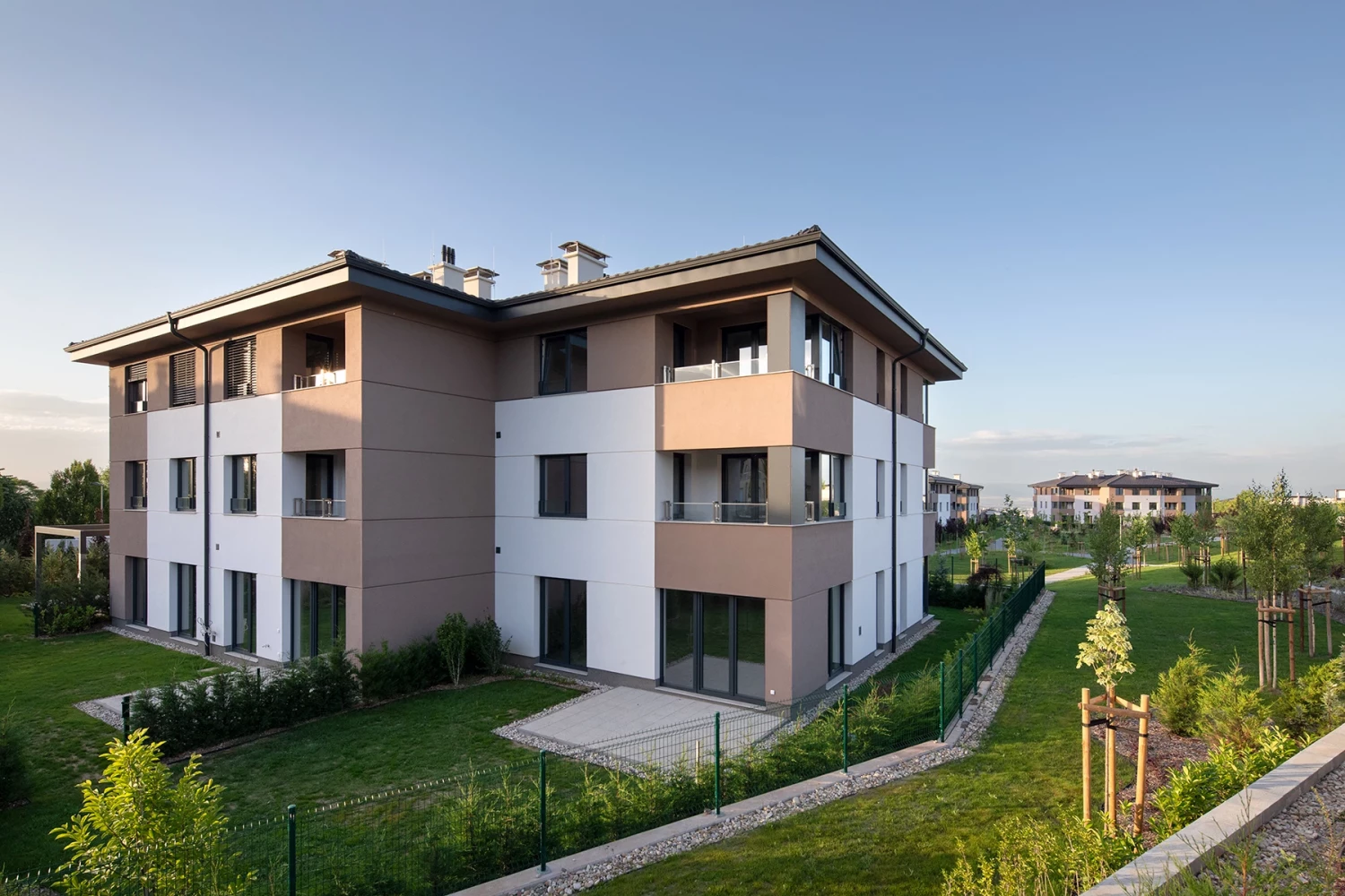 Residential building at Residential Park Sofia Phase 3B with entrance area and landscaped courtyard