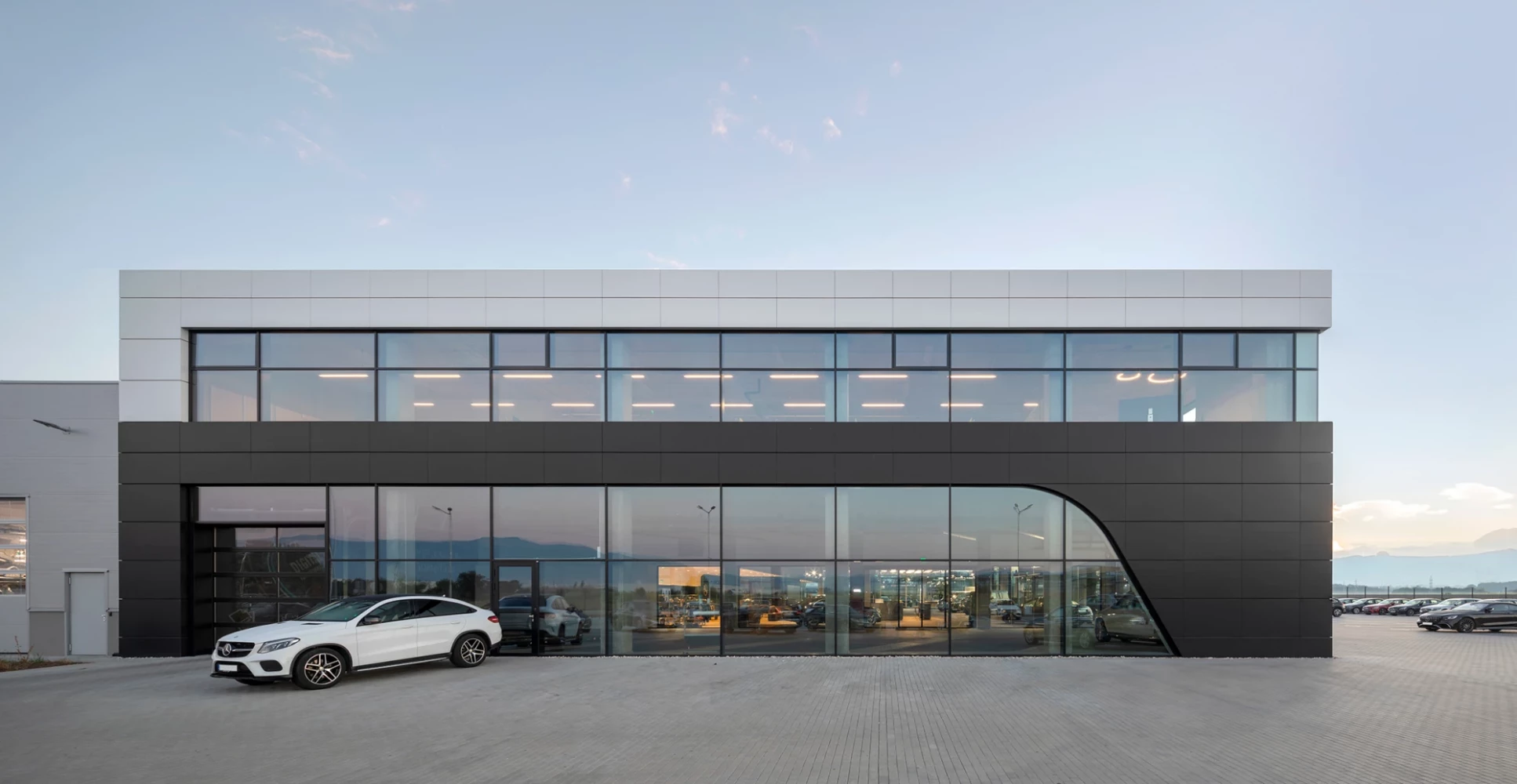 Main facade of the Silver Star sales and service complex in Sofia by IPA - Architecture and more