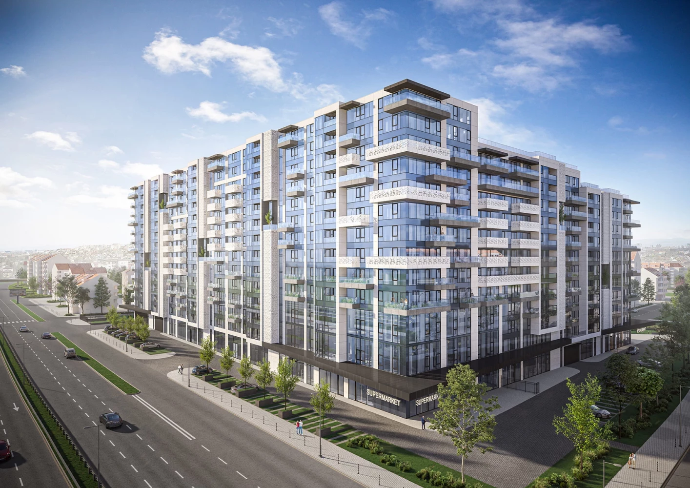Изглед към жилищния комплекс Teatralna Park Residence и заобикалящата градска среда