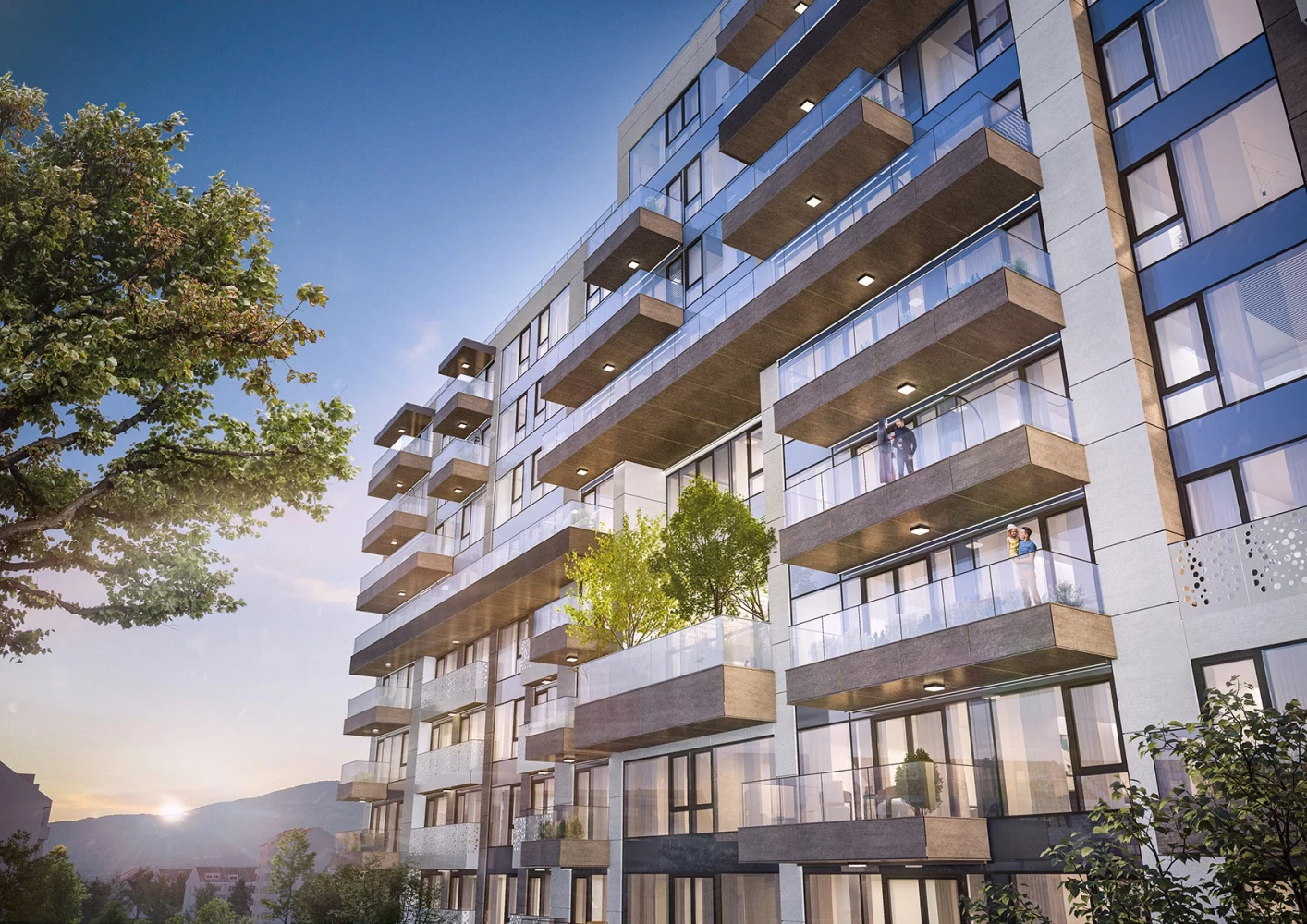 Балкони и фасадно озеленяване в жилищния комплекс Teatralna Park Residence