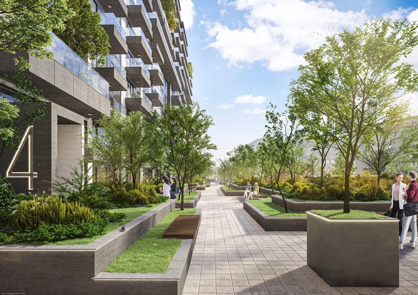Озеленени пространства във вътрешната част на жилищния комплекс Teatralna Park Residence