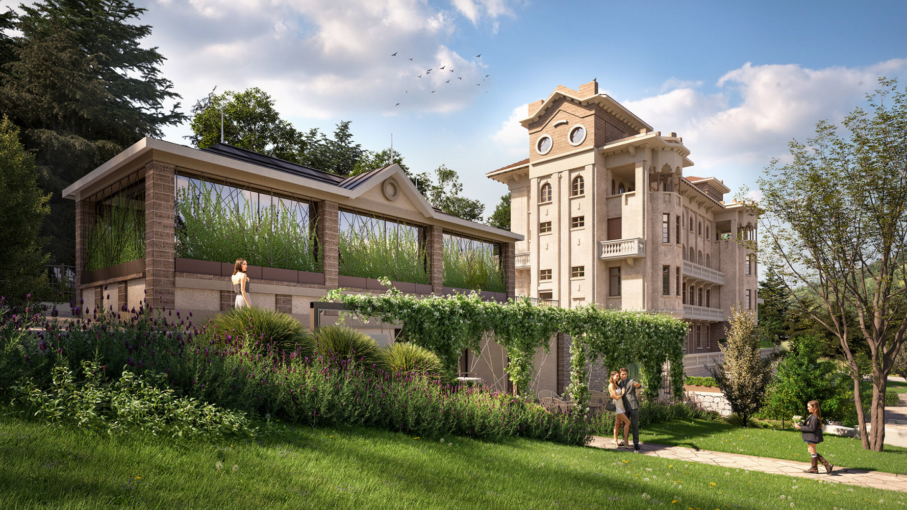 The park and lake of Villa Eforia as part of the architectural project by IPA - Architecture and more
