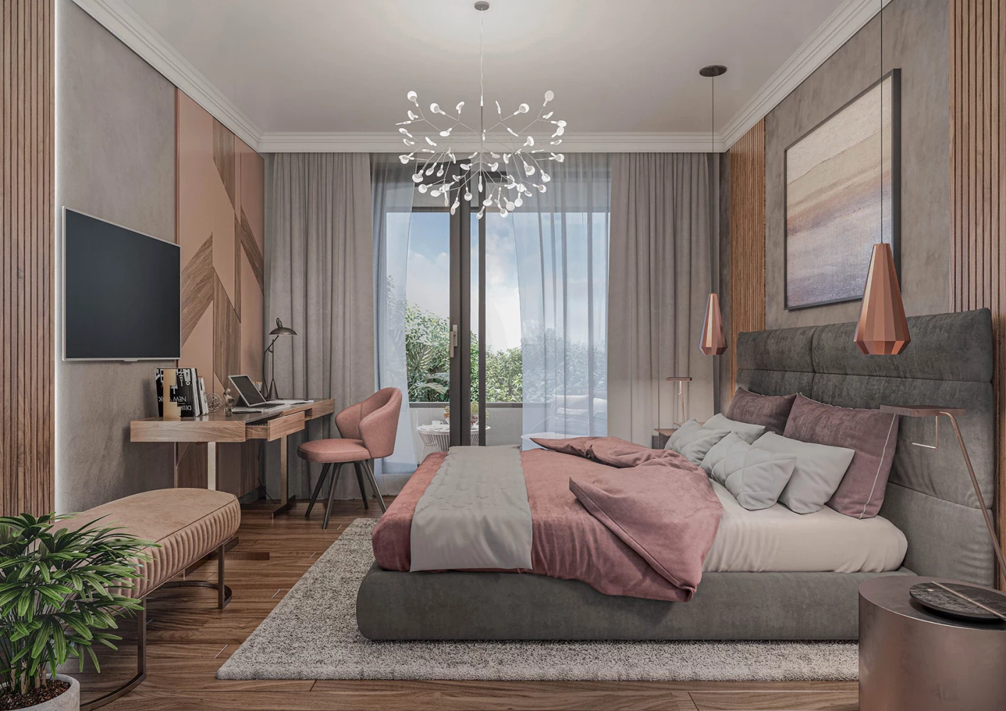 Bedroom interior in an apartment at Vitosha Apartments by IPA - Architecture and more