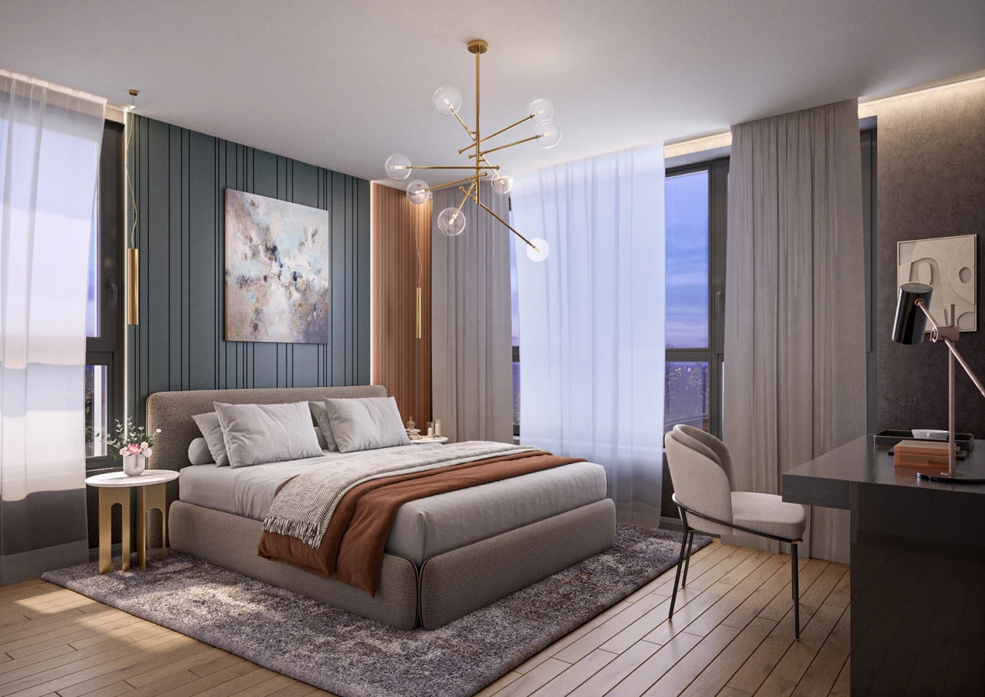 Bedroom with soft finishes and natural light in an apartment at Vitosha Apartments