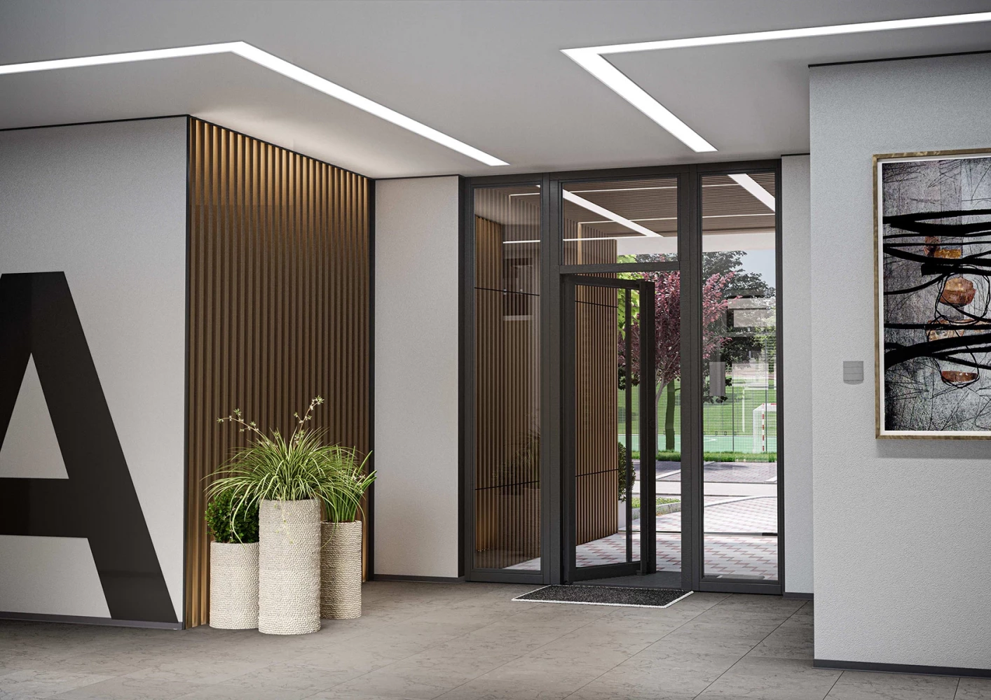 Interior of an entrance lobby at Vitosha Apartments