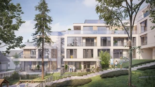 Architectural visualization of the Boyana Senses residential building and landscaped courtyard by IPA - Architecture and more