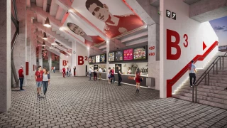 Interior of the stands and visitor areas at Bulgarian Army Stadium