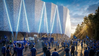 Nasko Sirakov, Atanas Bostandzhiev and architect Tsvetan Petrov at the presentation of the new PFC Levski stadium