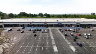 Panoramic view of Vidin Plaza Retail Park and parking area