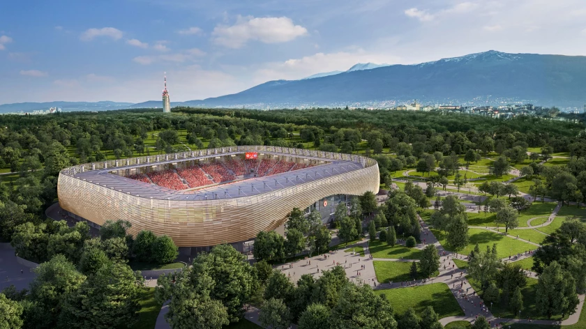 Aerial view of Bulgarian Army Stadium and Borisova Garden in Sofia