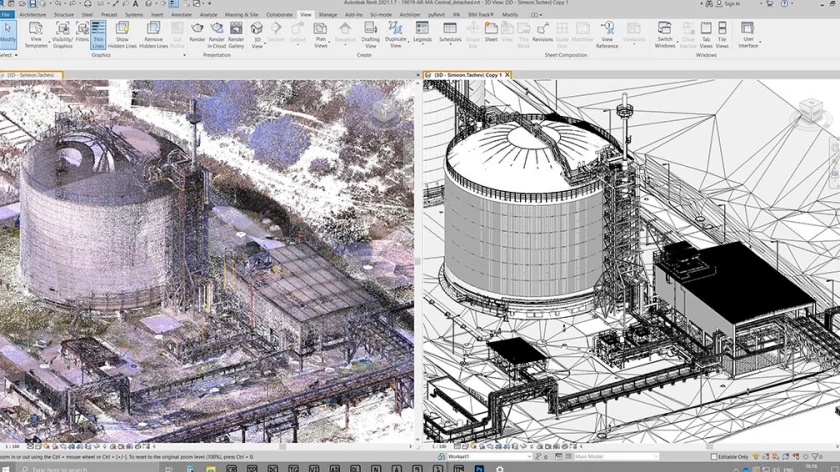Comparison between a 3D capture and BIM model of an industrial facility